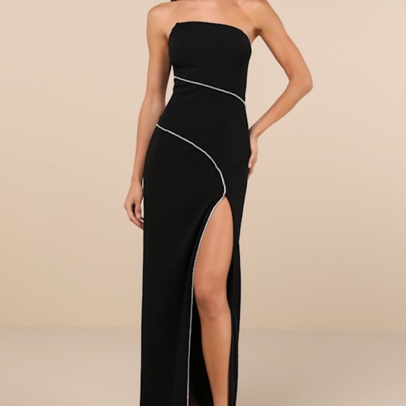 Lulus Elevated Sparkle Black Rhinestone Strapless Maxi Dress - Size XS - Picture 1 of 1